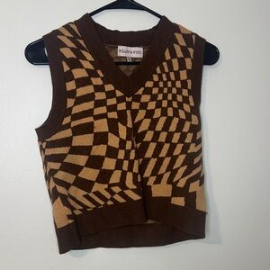 Willow & Wind Brown and Tan Checkered Sweater Vest